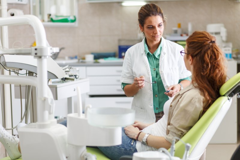 Patient talking to the dentist