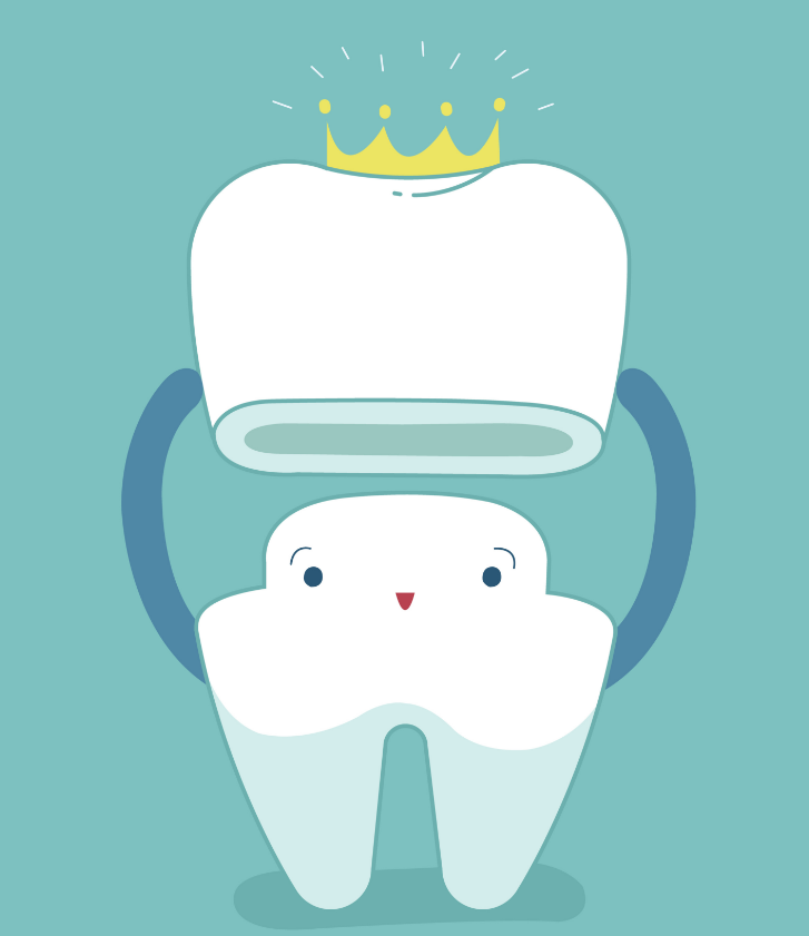 Cartoon tooth holding a crown
